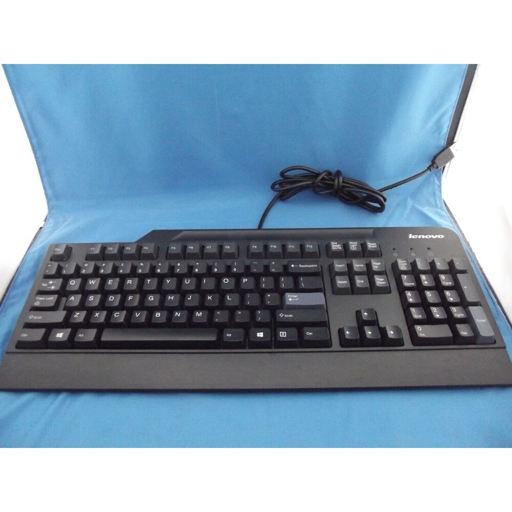 TESTED Lenovo Black USB Wired Tilting Keyboard KU-0225 SK-8825 - BLACK/BLUE keys